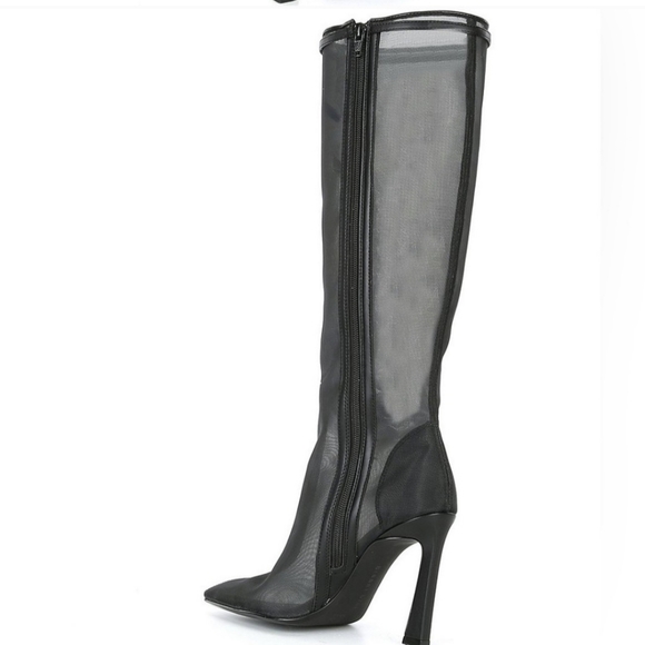 Giannin Bini ADAMS Black Sheer Mesh Knee High Heel Boots NEW 8 1/2 Full Zip - Picture 5 of 9